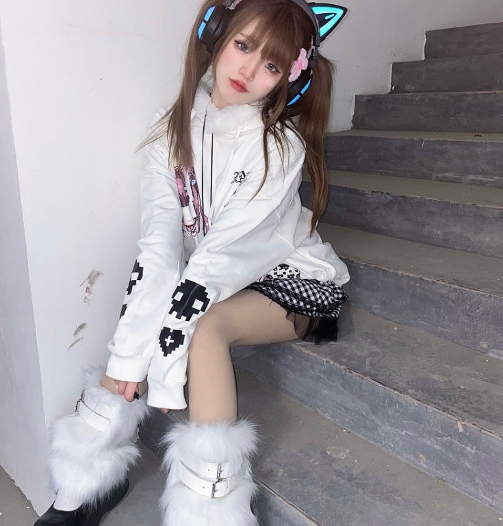 Loose Hooded Sweater Print Is Popular And Cute