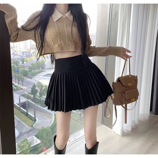 New Preppy Style Lined Four Seasons Hot Girl Pleated Skirt