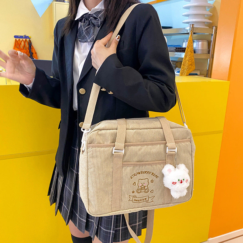 New Bear Embroidered One Shoulder Large Capacity Jk Uniform Bag