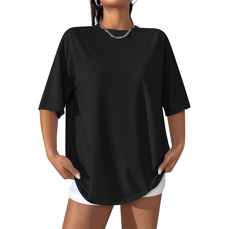 Solid-color Mid-length Loose-fit T-shirt For Women