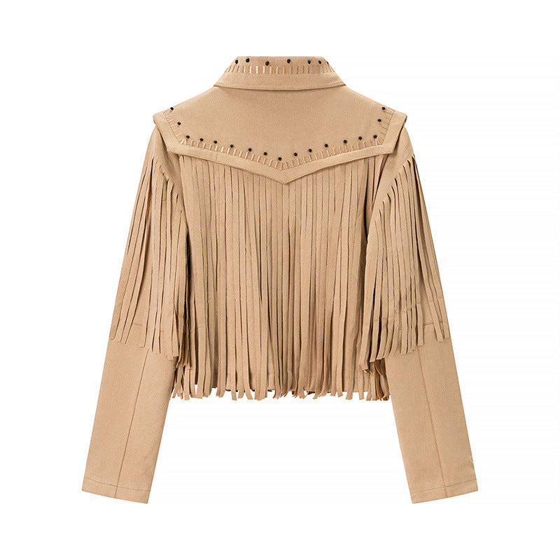 Retro Short Tassel Rivets Leather Jacket