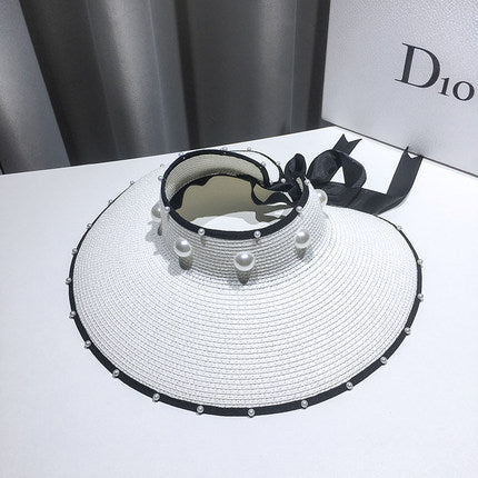 Straw Sun Protection Simple Empty Top Pearl Topless Sun Hat