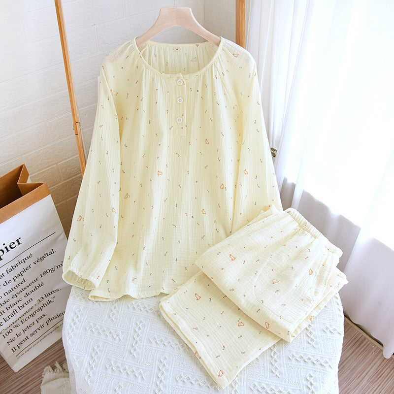 Womens Relaxed Fresh-Style Round-Neck Polka-Dot Loungewear Set