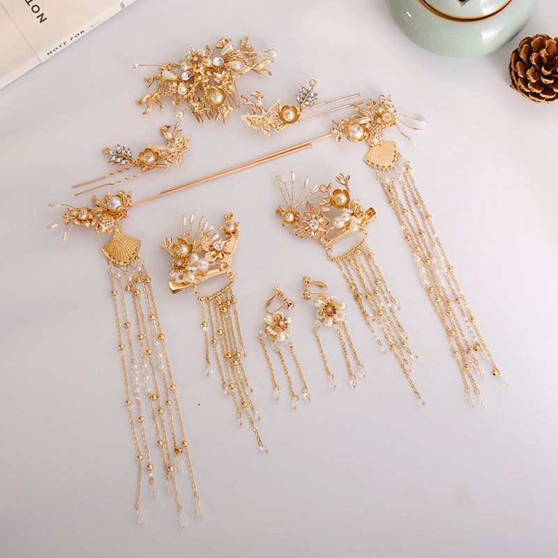 Ancient Style Super Fairy Crown Butterfly Hair Comb Fringed Step Shaking Hairpin Full Set Of Hair Accessories