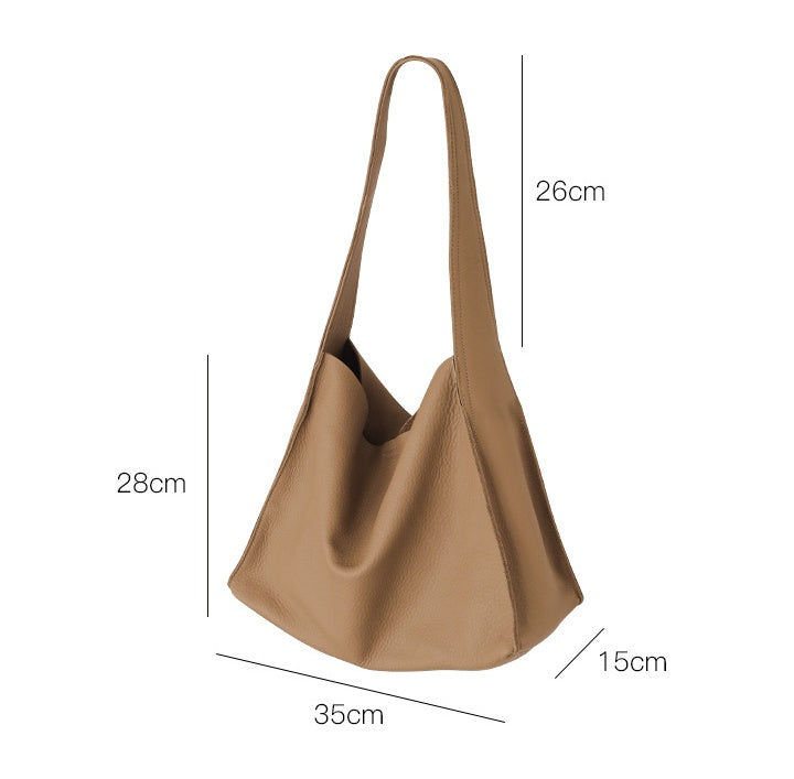 Genuine Leather Women's Bag Capacity Bucket Bag Retro Soft Leather