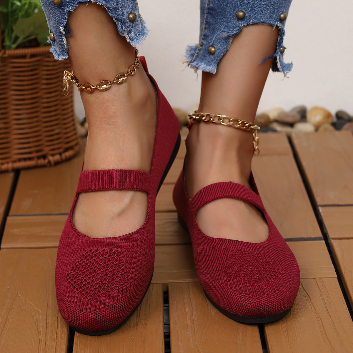 Round Head Comfortable Flat Casual Shallow Mouth Flying Woven Pumps