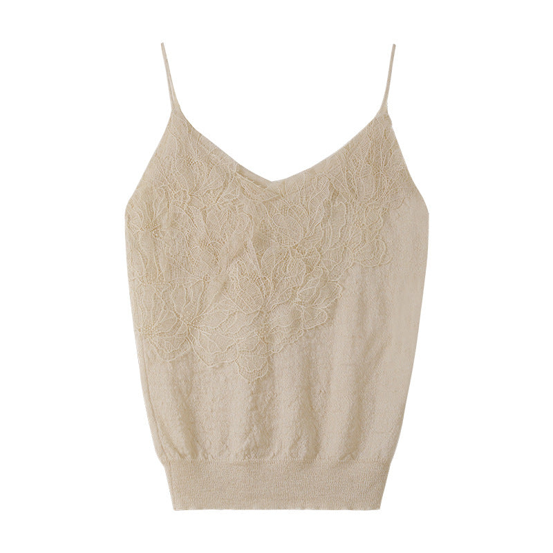 Temperament And Thin Lace Stitching Single Wear Knitted Vneck Suspender