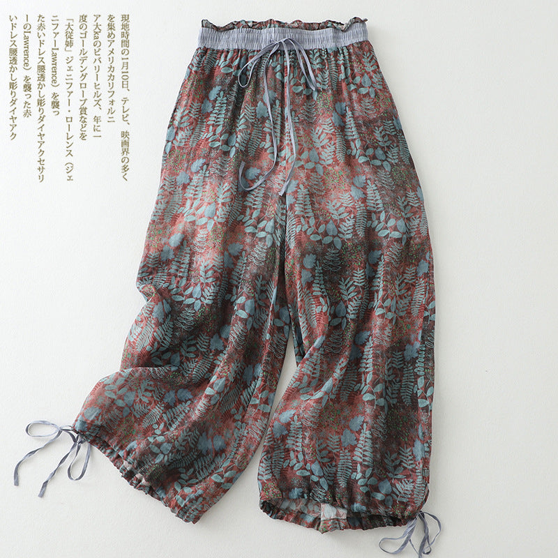 Cotton And Linen Art Retro Women's Casual Pants Loose Print