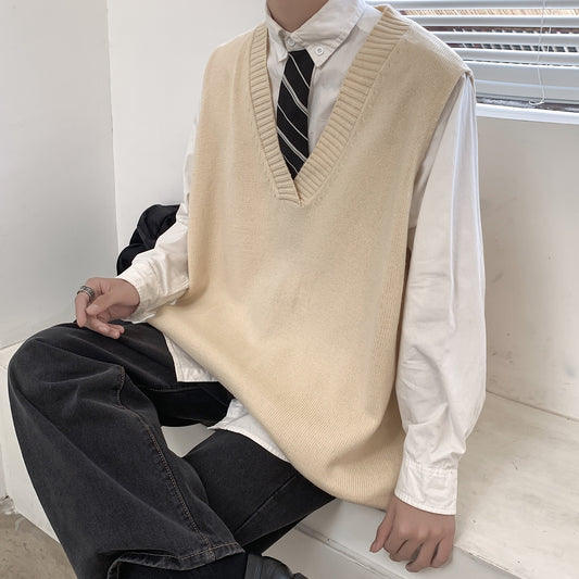 V-hals Sweater Vest Herre Efterårstøj Ærmeløs Strik