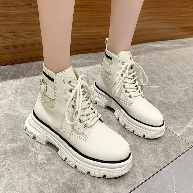 Lace Up Ankle Boots British Style Round Toe Casual