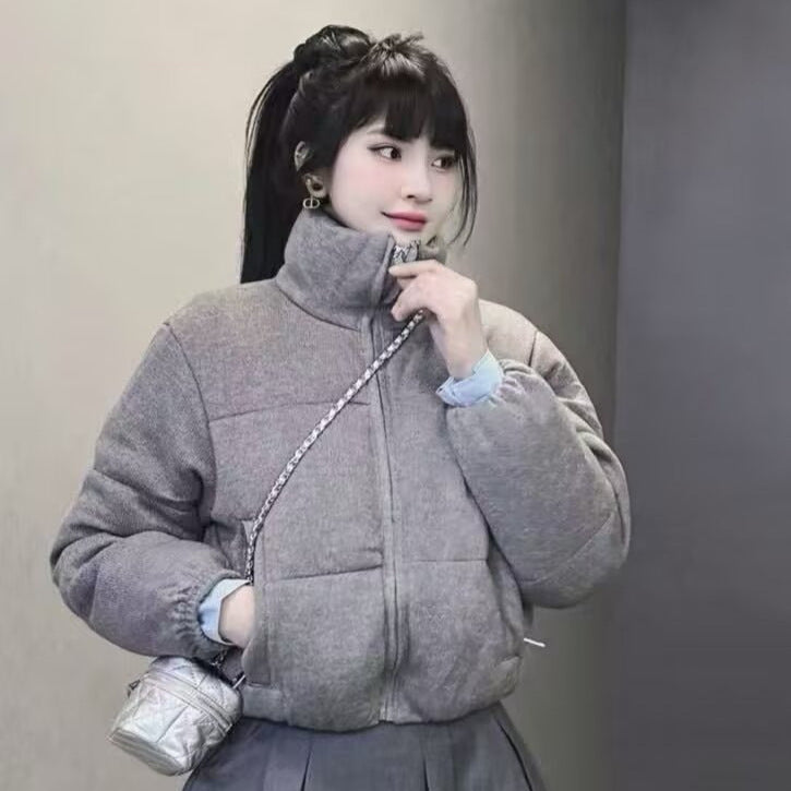 New Womens Knitted Fabric Stand-collar Thermal Cotton Coat