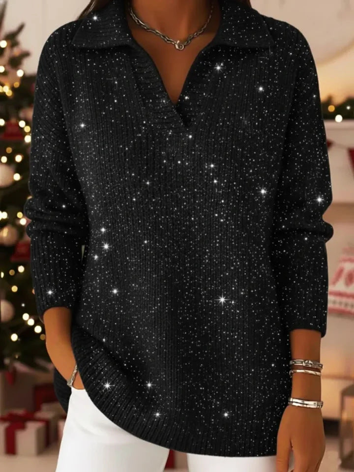 Ny Ensfarvet Langærmet Top Glitrende Sweater