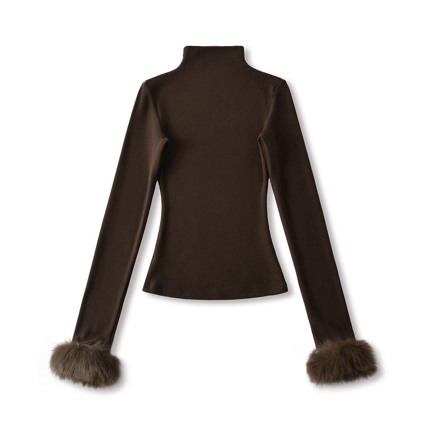 Winter Detachable Furry-sleeve Mock-neck Long-sleeve Pullover T-shirt