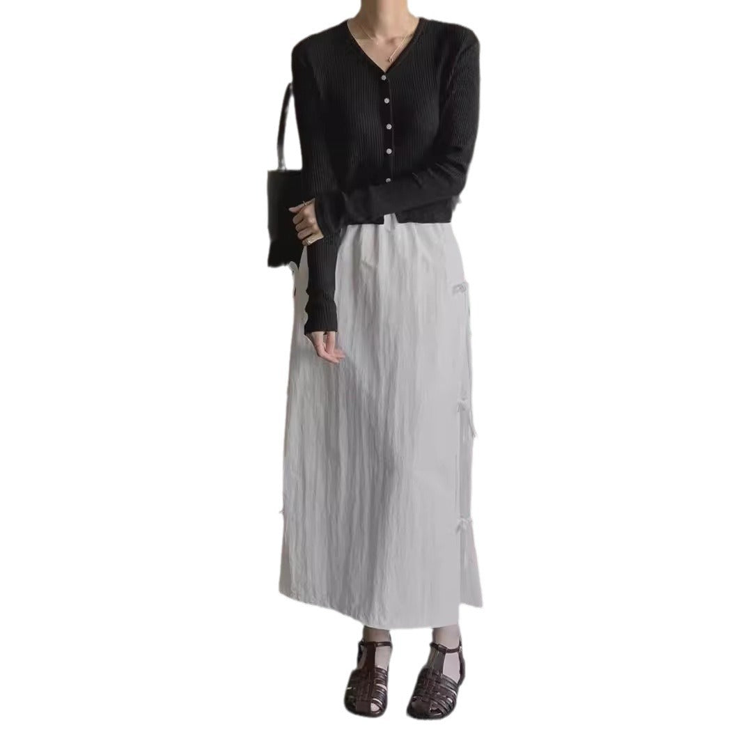 Design Bow Tie Women's All-match Mid-length Split Skirt