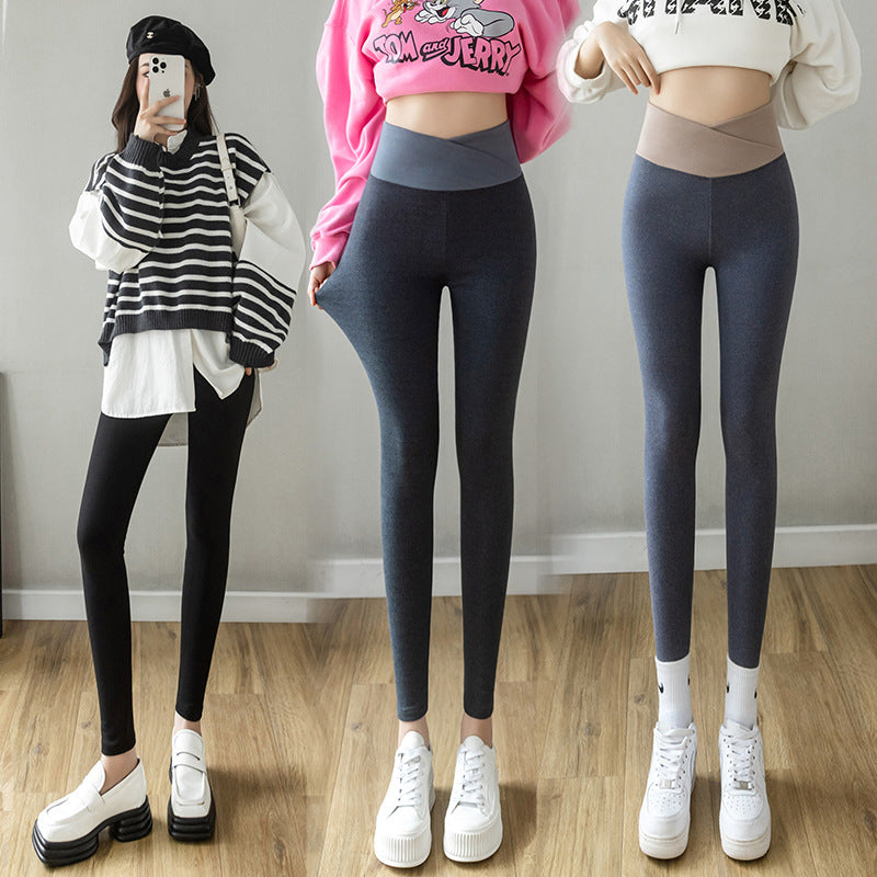 Cross Waist Leggings Women's High Waist Outerwear