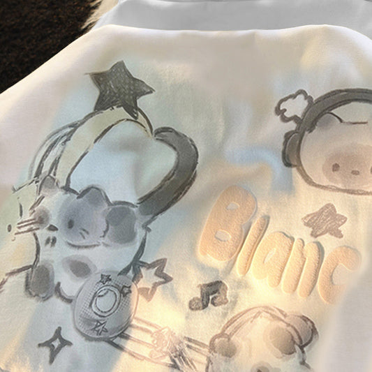 300g Heavy Xinjiang Cotton Graffiti Cat Short Sleeve