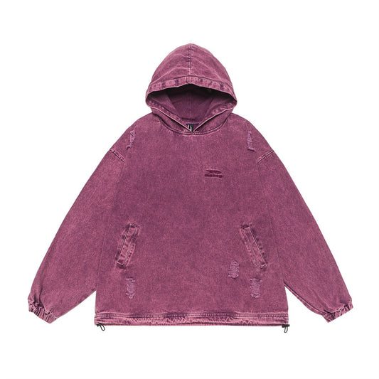 Punk Waste Soil Washed And Worn Worn Hooded Pullover Denim Hoodie