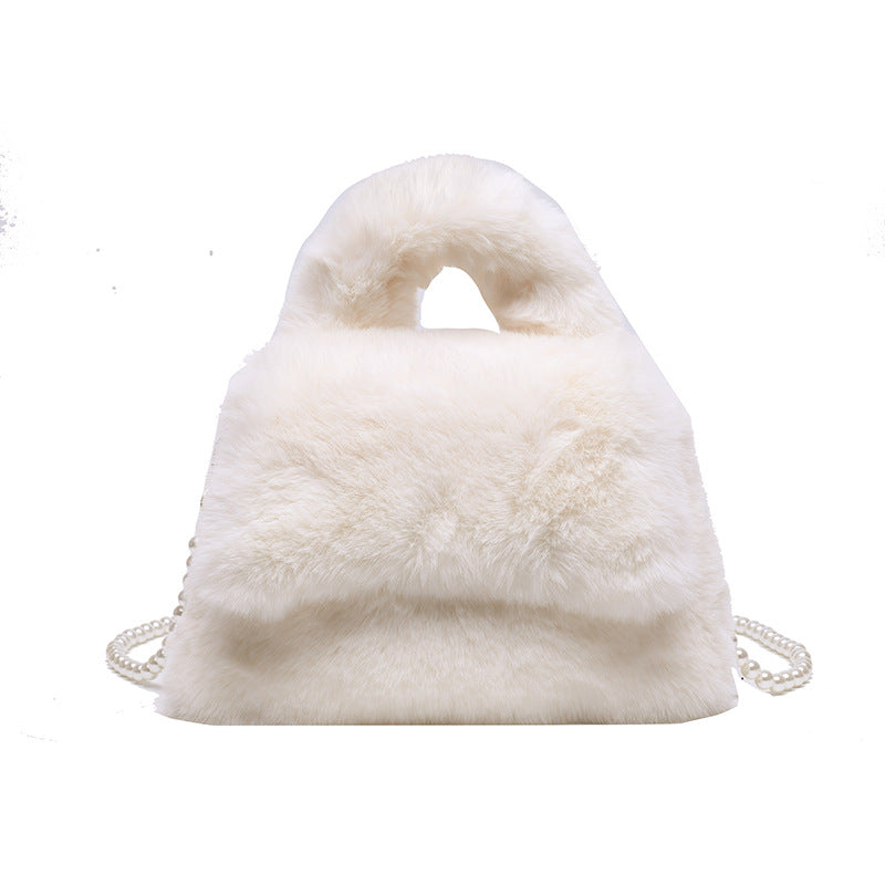 Women's Fashion Pearl Chain Plush Hand-carrying Bag