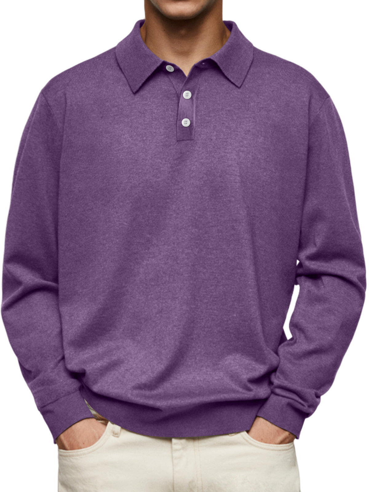 Winter Dralon Long Sleeve V-neck Buttons Men's Casual Jacket Polo Shirt