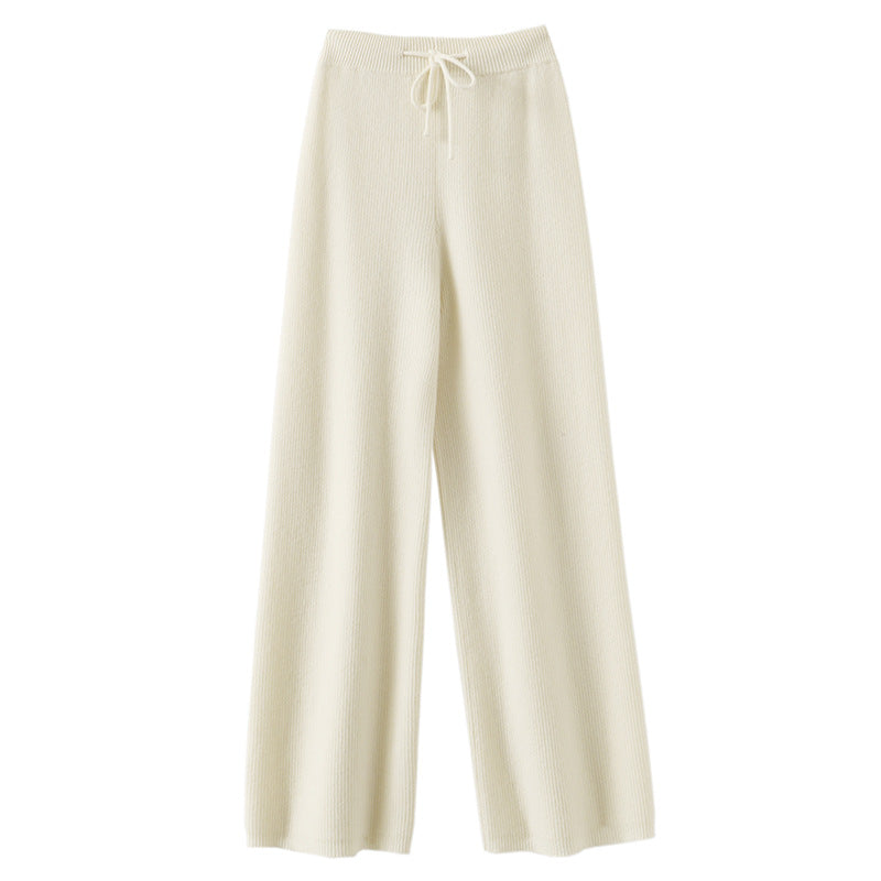 Womens HighWaisted Drapey Wool StraightLeg RelaxedCut Casual Pants