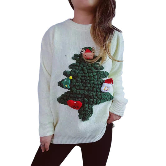 Flocking Loose New Year Red Sweater For Women