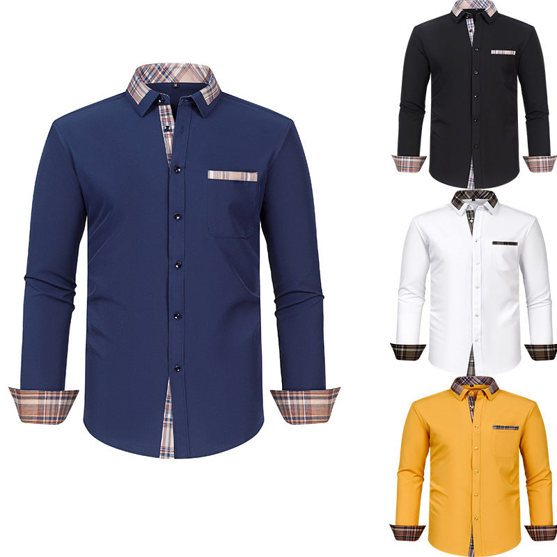Mens Long-sleeve Shirt With A Patchwork Floral Collar