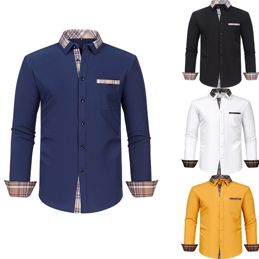 Mens Long-sleeve Shirt With A Patchwork Floral Collar
