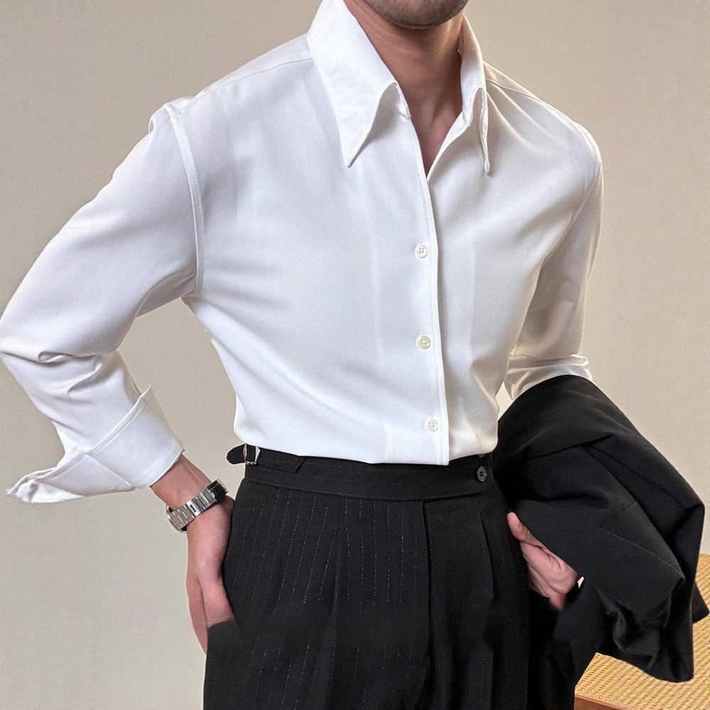 Mens Long-Sleeve Casual Shirt With A Polished Finish And Hidden Buttons