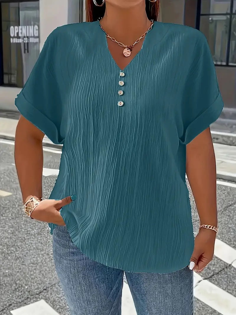 Summer Casual Women's Clothing Small V-neck Short-sleeve Top
