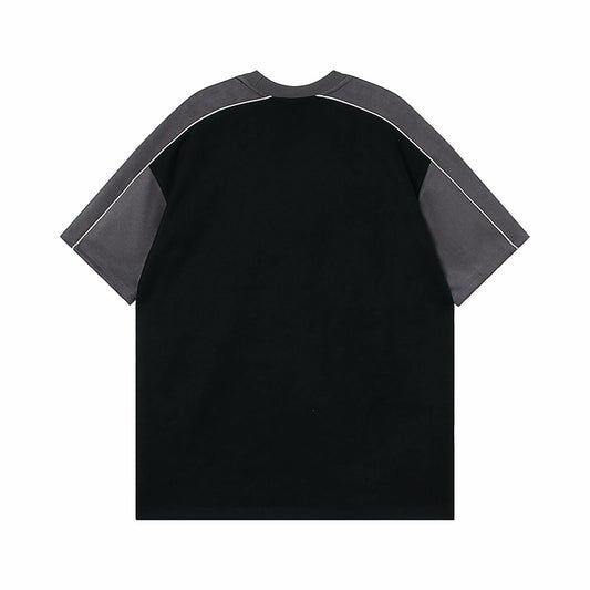 Retro Patchwork T-shirt til Kvinder med Rund Hals og Korte Ærmer