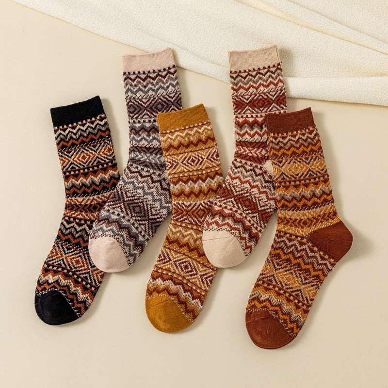 Trendy Retro Double Needle Diamond Plaid Socks
