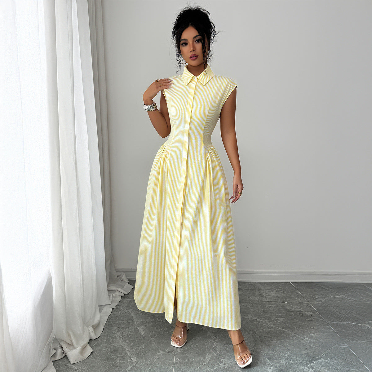Elegant Waist-Cinched A-Line Long Dress