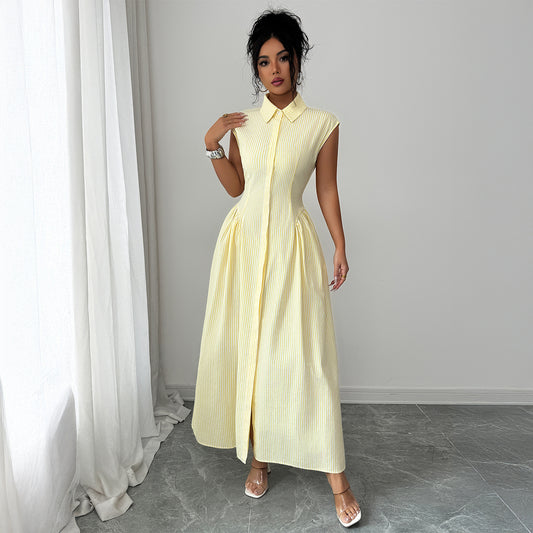 Elegant Waist-Cinched A-Line Long Dress