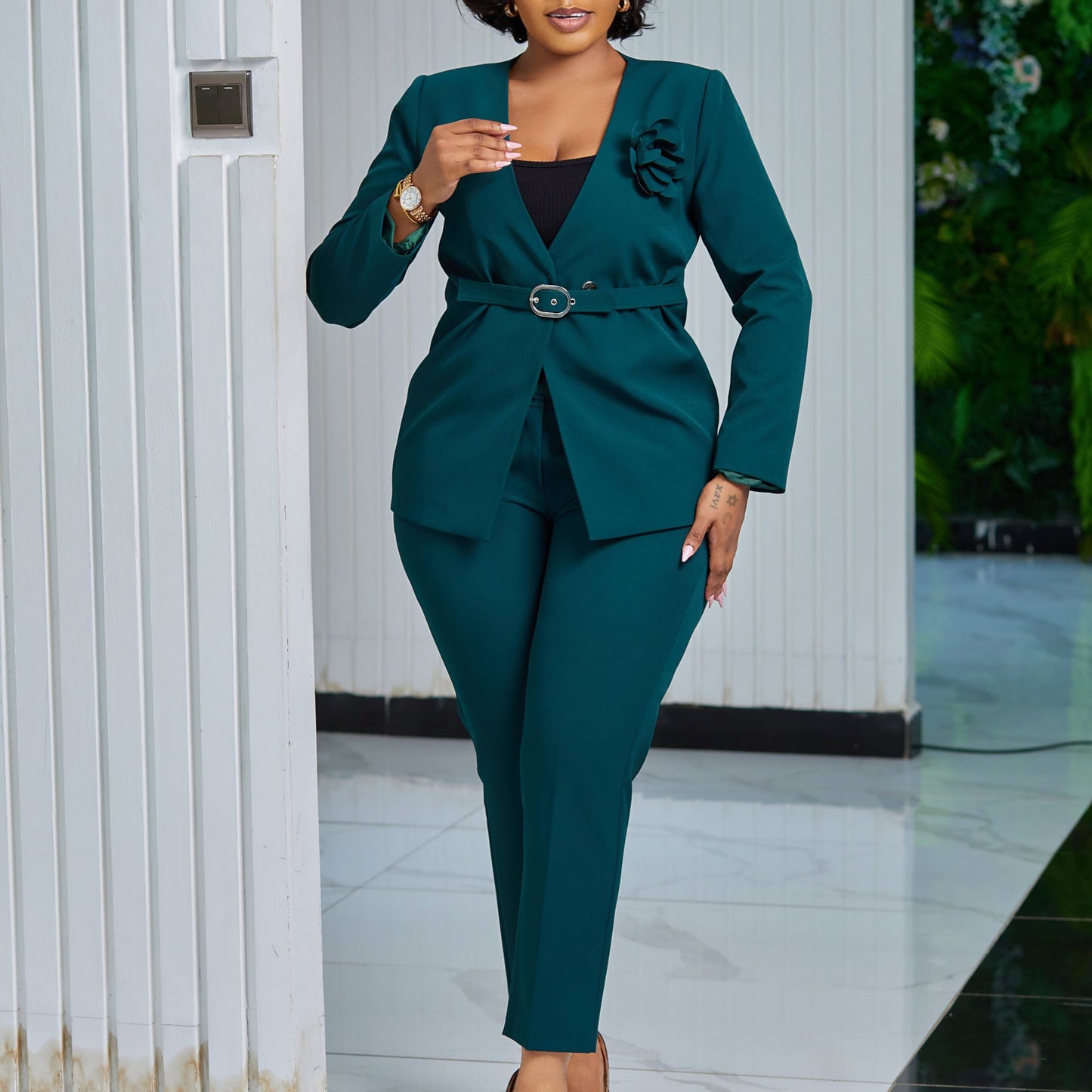 Solid Color Fashion Suit Pants Two-piece Set