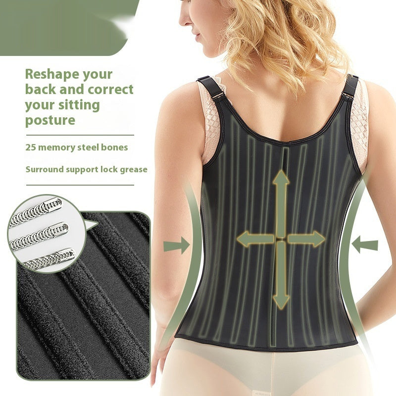 25 Bone Glossy Rubber Shoulder Strap Corset