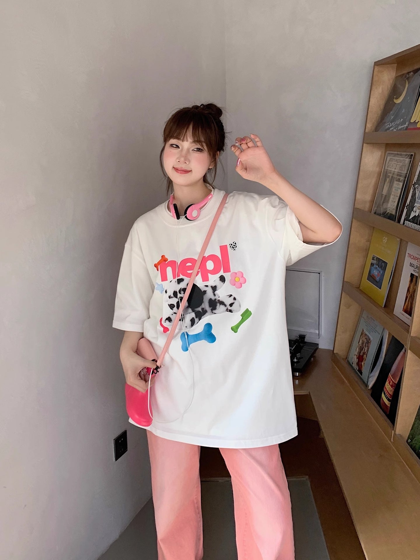 Trend Cartoon Vintage Spotted Dog Printed Short-sleeved T-shirt