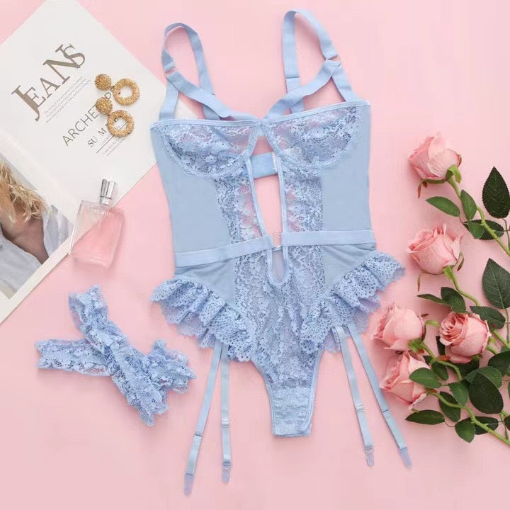 Womens 3-piece Sexy Bodysuit Lingerie