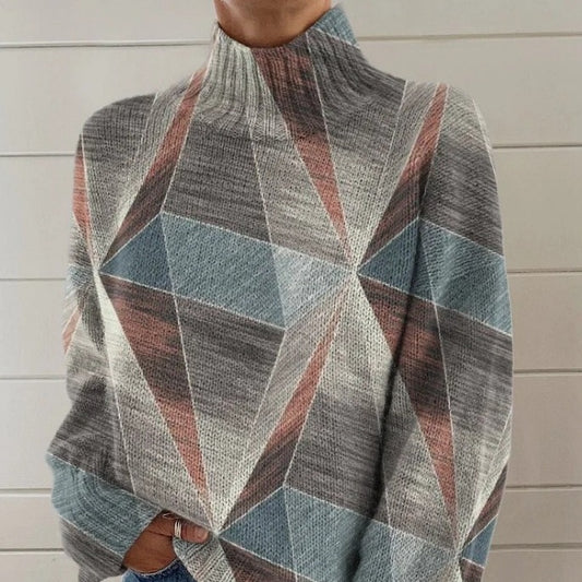3D Color Matching Pattern Floral Print Long Sleeve Pullover