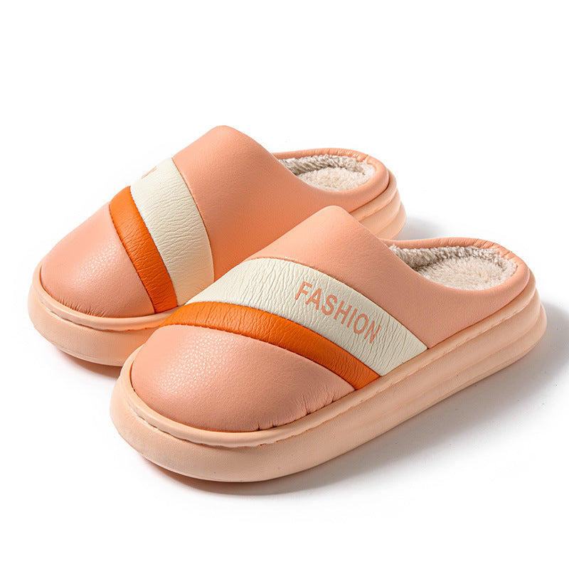 Women's Poop Leather Cotton Slippers