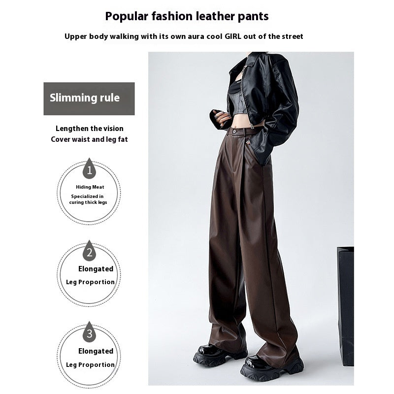 Personalized Fashion Narrow Straight Slim PU Suit Leather Pants