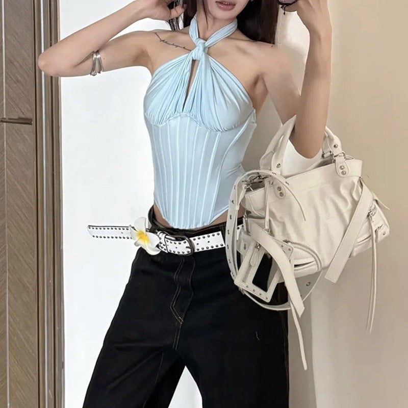 Off-shoulder Strap-tie Waist Camisole Top