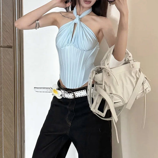 Off-shoulder Strap-tie Waist Camisole Top