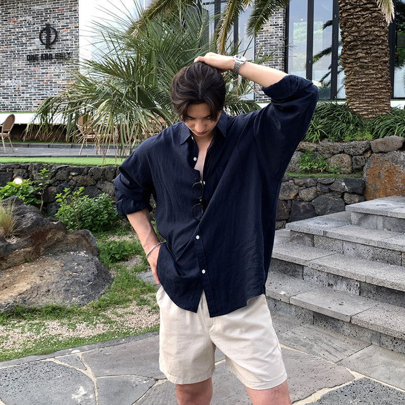 Solid Color Long Sleeve Linen Shirt Youth Shirt Coat