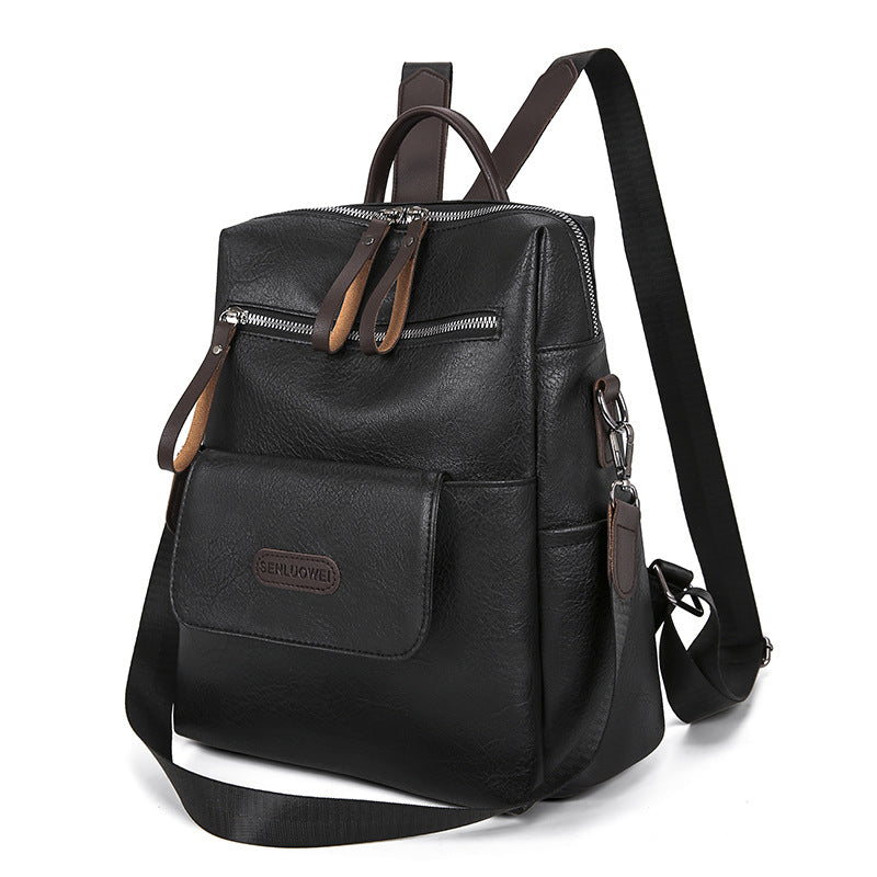 Backpack PU Soft Leather Textured Shoulder Bag Large Capacity Simple
