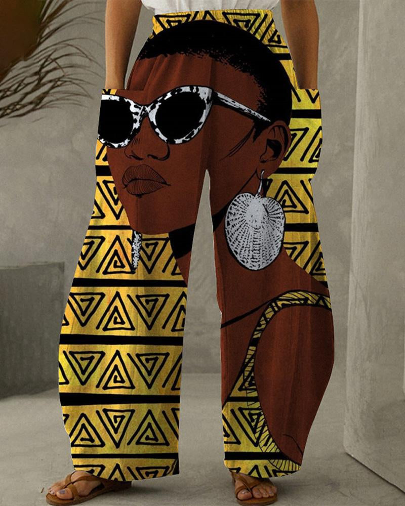 Women's Fashionable Printed Double-pocket Trousers