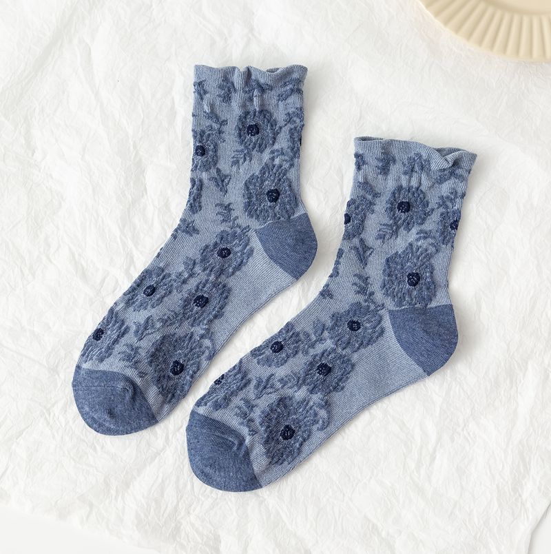 Ladies in tube socks retro small flower tube pile pile socks