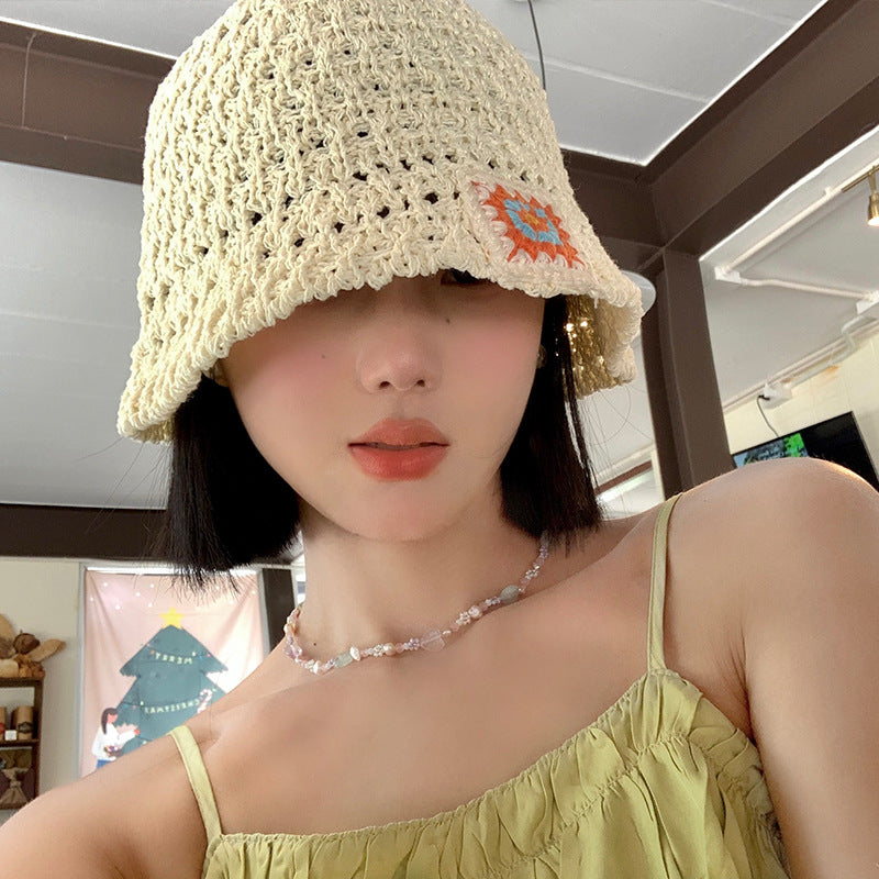 Woven Bucket Hat Women's Summer Hollow Breathable Sun-proof Sun Protection