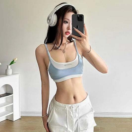 Summer New Women's Sling Solid Color Slim Fit Top