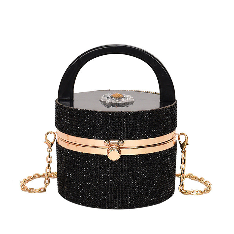 Niche Design Rhinestone Lock Bucket Chain Shoulder Messenger Bag