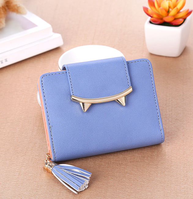 Cute Cat Ears Leather Short Tassel Women Wallet Small Day Clutch Trifold Female Purse ID Coin Card Holder Mini Bag